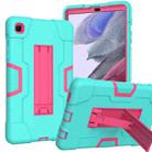 For Samsung Galaxy Tab A7 Lite T225 Contrast Color Robot Shockproof Silicone + PC Protective Case with Holder(Mint Green + Rose Red) - 1
