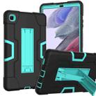 For Samsung Galaxy Tab A7 Lite T225 Contrast Color Robot Shockproof Silicone + PC Protective Case with Holder(Black + Mint Green) - 1