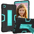 For Samsung Galaxy Tab A7 10.4 (2020) Contrast Color Robot Shockproof Silicone + PC Protective Case with Holder(Black + Mint Green) - 1