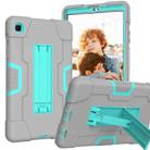 For Samsung Galaxy Tab A7 10.4 (2020) Contrast Color Robot Shockproof Silicone + PC Protective Case with Holder(Grey + Mint Green) - 1