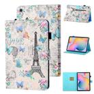 For Samsung Galaxy Tab A7 Lite 8.7 (2021) T220 Coloured Drawing Stitching Horizontal Flip Leather Case with Holder & Card Slot(Tower and Butterflies) - 1