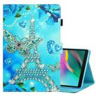 For Samsung Galaxy Tab A7 Lite 8.7 (2021) T220 Coloured Drawing Stitching Horizontal Flip Leather Case with Holder & Card Slot(Butterfly Tower) - 1