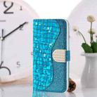For Samsung Galaxy A22 5G Laser Glitter Powder Matching Crocodile Texture Horizontal Flip Leather Case with Card Slots & Holder & Wallet(Blue) - 1