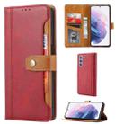 For Samsung Galaxy S21 FE Calf Texture Double Fold Clasp Horizontal Flip Leather Case with Photo Frame & Holder & Card Slots & Wallet(Red) - 1