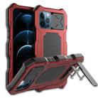 For iPhone 12 / 12 Pro Aluminum Alloy + Silicone Anti-dust Full Body Protection with Holder(Red) - 1