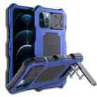 For iPhone 12 / 12 Pro Aluminum Alloy + Silicone Anti-dust Full Body Protection with Holder(Blue) - 1