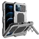 For iPhone 12 / 12 Pro Aluminum Alloy + Silicone Anti-dust Full Body Protection with Holder(Silver) - 1