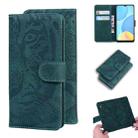 For OPPO A15 / A15S Tiger Embossing Pattern Horizontal Flip Leather Case with Holder & Card Slots & Wallet(Green) - 1