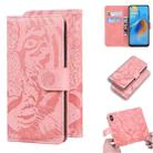 For OPPO A74 4G / F19 4G Tiger Embossing Pattern Horizontal Flip Leather Case with Holder & Card Slots & Wallet(Pink) - 1
