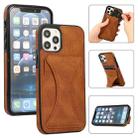 For iPhone 12 / 12 Pro Ultra-thin Shockproof Protective Case with Holder & Metal Magnetic Function(Brown) - 1