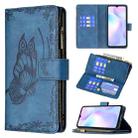 For Xiaomi Redmi 9A Flying Butterfly Embossing Pattern Zipper Horizontal Flip Leather Case with Holder & Card Slots & Wallet(Blue) - 1