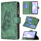 For Xiaomi Redmi 9A Flying Butterfly Embossing Pattern Zipper Horizontal Flip Leather Case with Holder & Card Slots & Wallet(Green) - 1