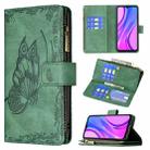 For Xiaomi Redmi 9 Flying Butterfly Embossing Pattern Zipper Horizontal Flip Leather Case with Holder & Card Slots & Wallet(Green) - 1