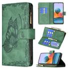 For Xiaomi Redmi Note 10 Pro Flying Butterfly Embossing Pattern Zipper Horizontal Flip Leather Case with Holder & Card Slots & Wallet(Green) - 1