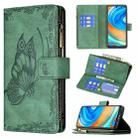 For Xiaomi Redmi Note 9 Pro Max Flying Butterfly Embossing Pattern Zipper Horizontal Flip Leather Case with Holder & Card Slots & Wallet(Green) - 1