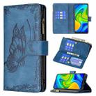 For Xiaomi Redmi Note 9 Flying Butterfly Embossing Pattern Zipper Horizontal Flip Leather Case with Holder & Card Slots & Wallet(Blue) - 1