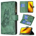 For Xiaomi Poco X3 Flying Butterfly Embossing Pattern Zipper Horizontal Flip Leather Case with Holder & Card Slots & Wallet(Green) - 1