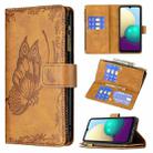 For Samsung Galaxy A02 Flying Butterfly Embossing Pattern Zipper Horizontal Flip Leather Case with Holder & Card Slots & Wallet(Brown) - 1