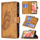 For Samsung Galaxy A42 Flying Butterfly Embossing Pattern Zipper Horizontal Flip Leather Case with Holder & Card Slots & Wallet(Brown) - 1