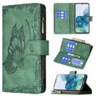 For Samsung Galaxy S20 Plus Flying Butterfly Embossing Pattern Zipper Horizontal Flip Leather Case with Holder & Card Slots & Wallet(Green) - 1