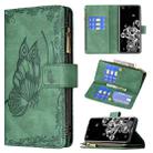 For Samsung Galaxy S20 Ultra Flying Butterfly Embossing Pattern Zipper Horizontal Flip Leather Case with Holder & Card Slots & Wallet(Green) - 1