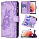 For Samsung Galaxy S21 5G Flying Butterfly Embossing Pattern Zipper Horizontal Flip Leather Case with Holder & Card Slots & Wallet(Purple) - 1