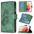 For Samsung Galaxy S21 5G Flying Butterfly Embossing Pattern Zipper Horizontal Flip Leather Case with Holder & Card Slots & Wallet(Green) - 1