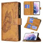 For Samsung Galaxy S21+ 5G Flying Butterfly Embossing Pattern Zipper Horizontal Flip Leather Case with Holder & Card Slots & Wallet(Brown) - 1