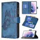 For Samsung Galaxy S21+ 5G Flying Butterfly Embossing Pattern Zipper Horizontal Flip Leather Case with Holder & Card Slots & Wallet(Blue) - 1