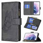 For Samsung Galaxy S21+ 5G Flying Butterfly Embossing Pattern Zipper Horizontal Flip Leather Case with Holder & Card Slots & Wallet(Black) - 1