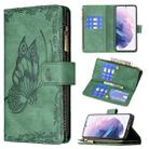 For Samsung Galaxy S21+ 5G Flying Butterfly Embossing Pattern Zipper Horizontal Flip Leather Case with Holder & Card Slots & Wallet(Green) - 1