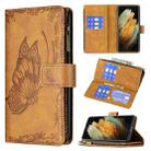 For Samsung Galaxy S21 Ultra 5G Flying Butterfly Embossing Pattern Zipper Horizontal Flip Leather Case with Holder & Card Slots & Wallet(Brown) - 1