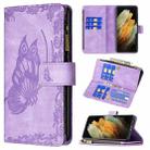 For Samsung Galaxy S21 Ultra 5G Flying Butterfly Embossing Pattern Zipper Horizontal Flip Leather Case with Holder & Card Slots & Wallet(Purple) - 1