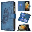 For Samsung Galaxy S21 Ultra 5G Flying Butterfly Embossing Pattern Zipper Horizontal Flip Leather Case with Holder & Card Slots & Wallet(Blue) - 1