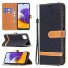 For Samsung Galaxy A22 5G Color Matching Denim Texture Horizontal Flip Leather Case with Holder & Card Slots & Wallet & Lanyard(Black) - 1