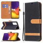 For Samsung Galaxy A82 5G Color Matching Denim Texture Horizontal Flip Leather Case with Holder & Card Slots & Wallet & Lanyard(Black) - 1