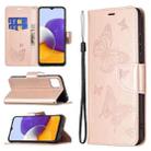 For Samsung Galaxy A22 5G Embossing Two Butterflies Pattern Horizontal Flip PU Leather Case with Holder & Card Slot & Wallet & Lanyard(Rose Gold) - 1