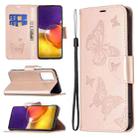 For Samsung Galaxy A82 5G Embossing Two Butterflies Pattern Horizontal Flip PU Leather Case with Holder & Card Slot & Wallet & Lanyard(Rose Gold) - 1