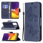 For Samsung Galaxy A82 5G Embossing Two Butterflies Pattern Horizontal Flip PU Leather Case with Holder & Card Slot & Wallet & Lanyard(Blue) - 1