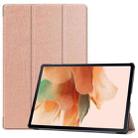For Samsung Galaxy Tab S7 Lite T730 / T735 / Tab S7 FE T736 Custer Texture Horizontal Flip Leather Case with Three-folding Holder & Sleep / Wake-up Function(Rose Gold) - 1