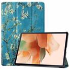 For Samsung Galaxy Tab S7 Lite T730 / T735 / Tab S7 FE T736 Custer Painted PU Leather Case with Sleep / Wake-up Function & 3-Fold Holder(Apricot Blossom) - 1