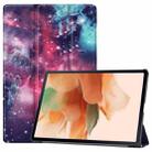 For Samsung Galaxy Tab S7 Lite T730 / T735 / Tab S7 FE T736 Custer Painted PU Leather Case with Sleep / Wake-up Function & 3-Fold Holder(Galaxy Nebula) - 1