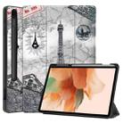 For Samsung Galaxy Tab S7 Lite T730 / T735 / Tab S7 FE T736 Custer Painted TPU Smart Tablet Leather Case with Sleep / Wake-up Function & 3-Fold Holder & Pen Slot(Retro Tower) - 1