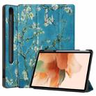 For Samsung Galaxy Tab S7 Lite T730 / T735 / Tab S7 FE T736 Custer Painted TPU Smart Tablet Leather Case with Sleep / Wake-up Function & 3-Fold Holder & Pen Slot(Apricot Blossom) - 1