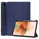 For Samsung Galaxy Tab S7 Lite T730 / T735 / Tab S7 FE T736 Custer Pattern Pure Color TPU Smart Tablet Holster with Sleep Function & 3-Fold Holder & Pen Slot(Blue) - 1