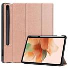 For Samsung Galaxy Tab S7 Lite T730 / T735 / Tab S7 FE T736 Custer Pattern Pure Color TPU Smart Tablet Holster with Sleep Function & 3-Fold Holder & Pen Slot(Rose Gold) - 1
