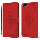 For iPhone SE 2022 / SE 2020 / 8 / 7 Embossed Fortune Flower Pattern Horizontal Flip Leather Case with Holder & Card Slot & Wallet & Lanyard(Red) - 1
