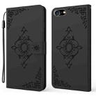 For iPhone SE 2022 / SE 2020 / 8 / 7 Embossed Fortune Flower Pattern Horizontal Flip Leather Case with Holder & Card Slot & Wallet & Lanyard(Black) - 1