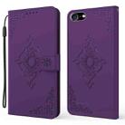 For iPhone SE 2022 / SE 2020 / 8 / 7 Embossed Fortune Flower Pattern Horizontal Flip Leather Case with Holder & Card Slot & Wallet & Lanyard(Purple) - 1