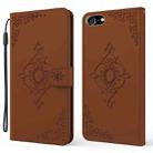 For iPhone SE 2022 / SE 2020 / 8 / 7 Embossed Fortune Flower Pattern Horizontal Flip Leather Case with Holder & Card Slot & Wallet & Lanyard(Brown) - 1
